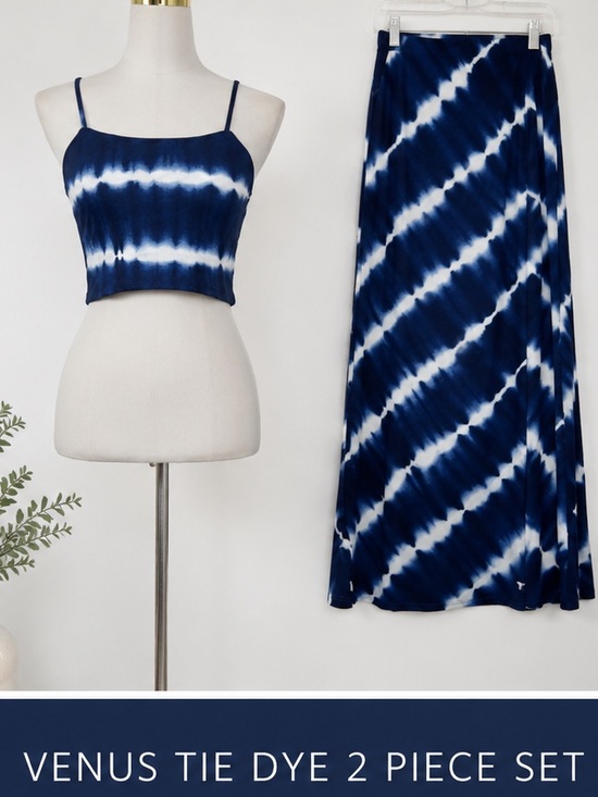 VENUS Dresses & Skirts - Venus Navy Tie Dye 2 Piece Crop Top Maxi Skirt Set M